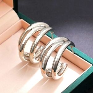 Triple Hoop Silver Tone Earrings